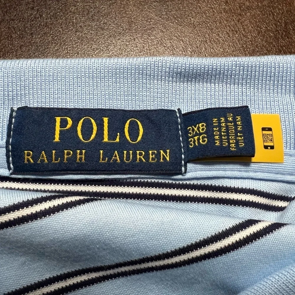 Polo Ralph Lauren Pima Cotton Short Sleeve Blue Striped Knit Shirt Size 3XB